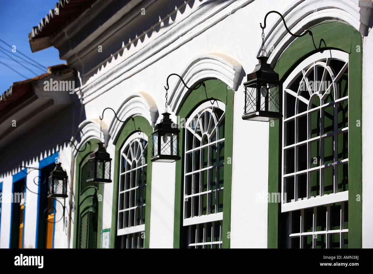 green painted windows of the beautiful portuguese colonial typical town ...