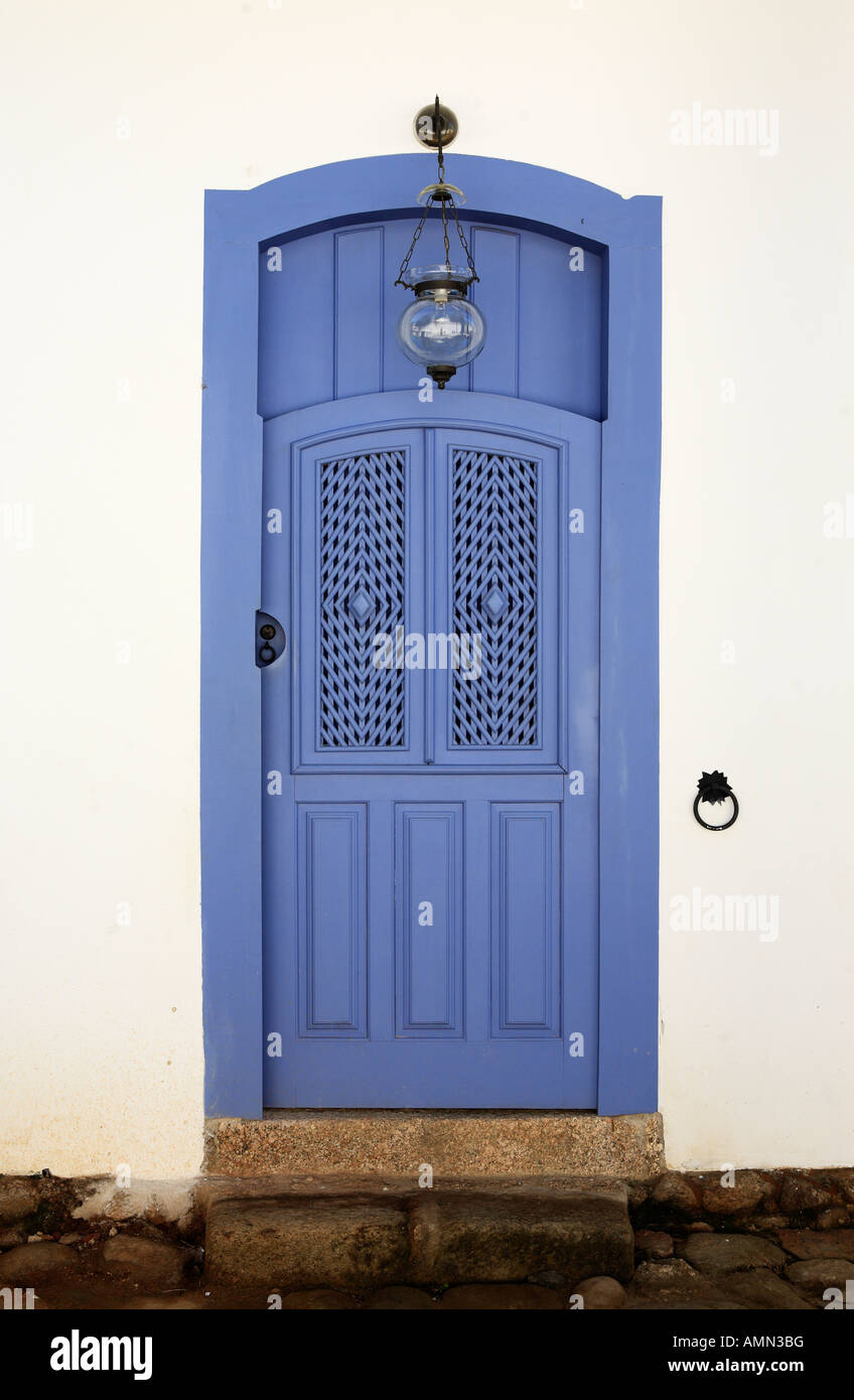 front house door of the beautiful portuguese colonial typical town of parati in rio de janeiro state brazil Stock Photo
