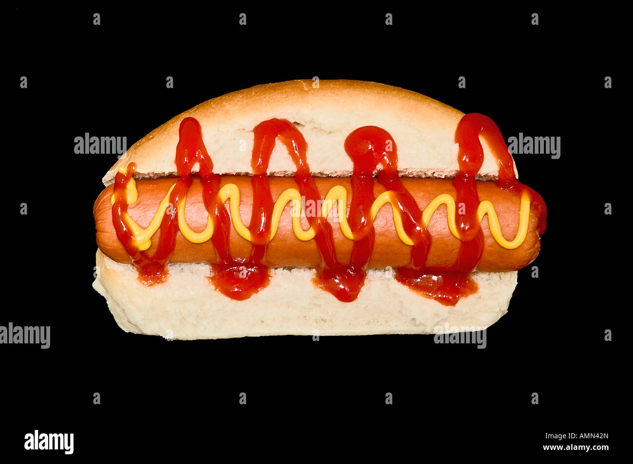 Hotdog with mustard and ketchup Stock Photo Alamy