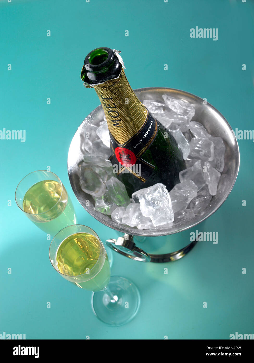 Bottle of Champagne and two glasses Stock Photo Alamy