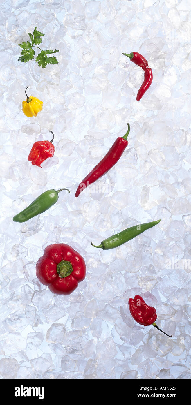 Ice and peppers Stock Photo