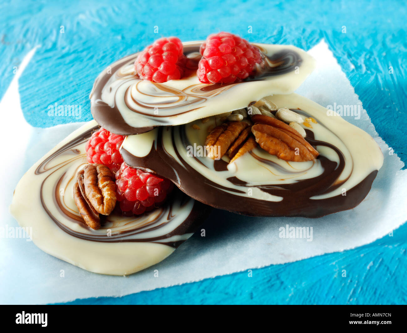 Chocolate swirls recipe: marbled white and milk chocolate swirls Stock Photo