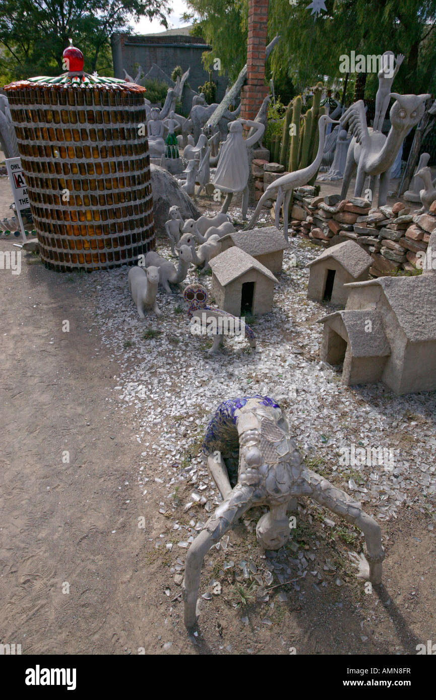 Sculptures in the camel yard of Owl House in Nieu Bethesda Stock Photo
