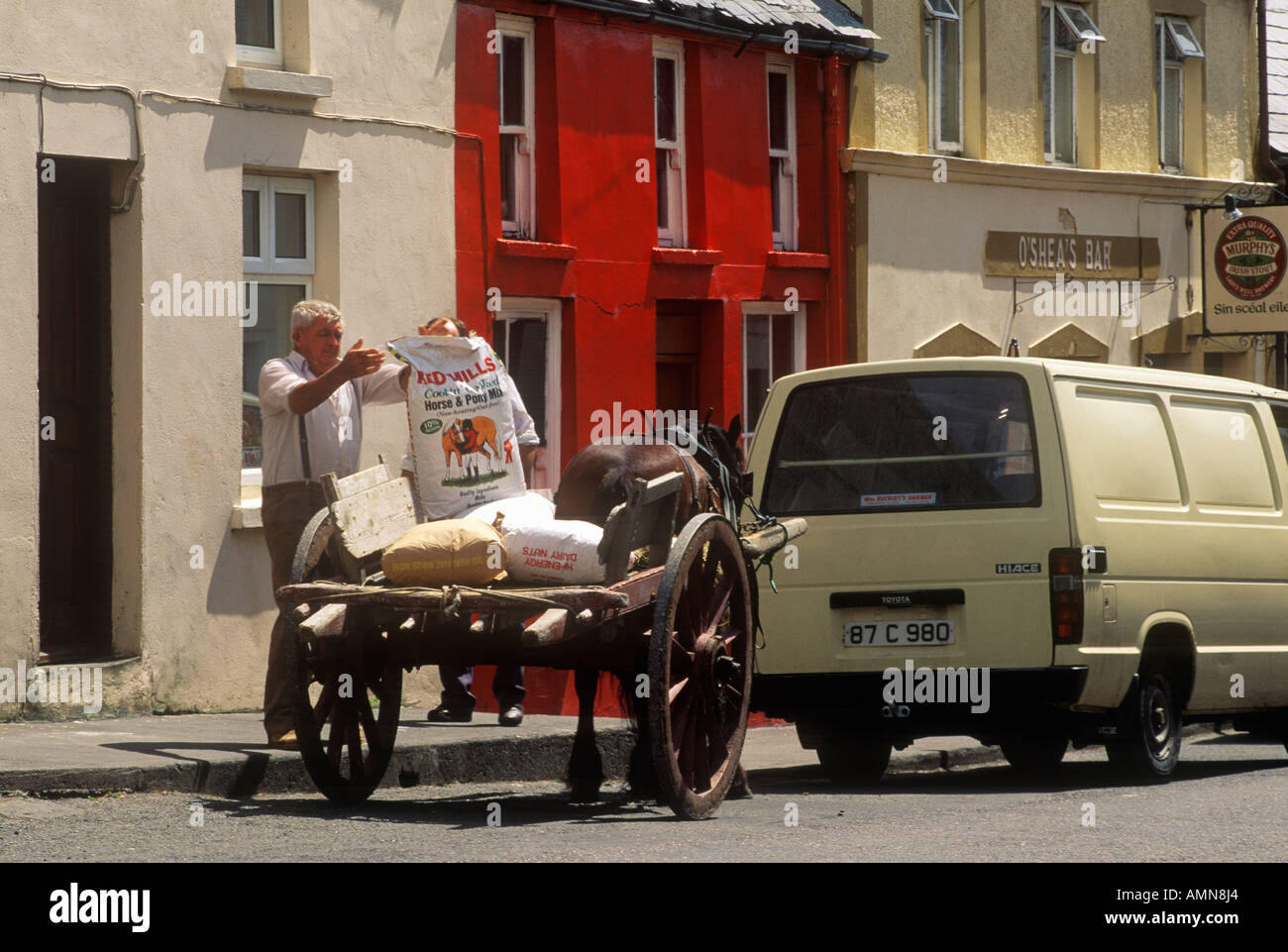 Cart and horse Eyeries Village West Cork Ireland Stock Photo