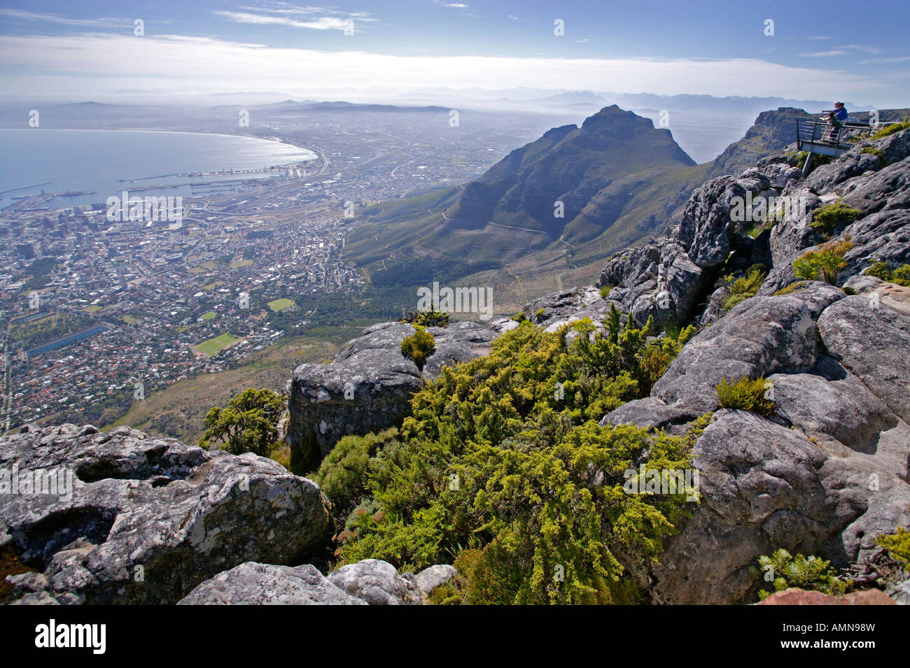 Tourists take in the view of Cape Town from Table Mountain Stock Photo