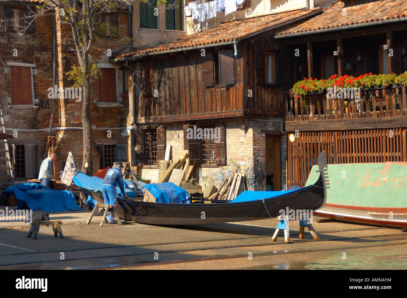 Venice Italy. Fondamente Nani canal Gondola building boat yard Stock Photo