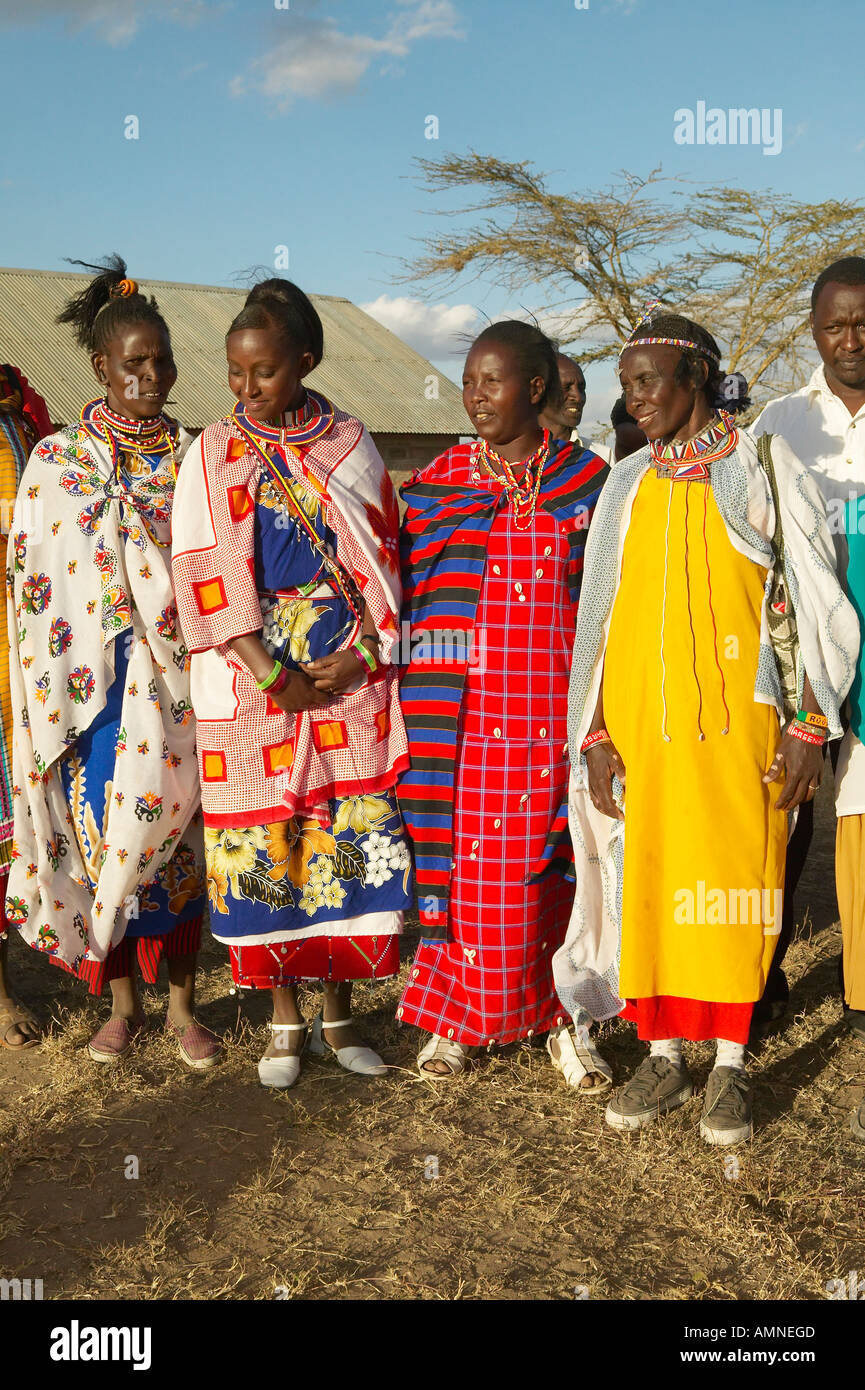 Village people singing at sunset in village of Nairobi National Park Nairobi Kenya Africa Stock Photo