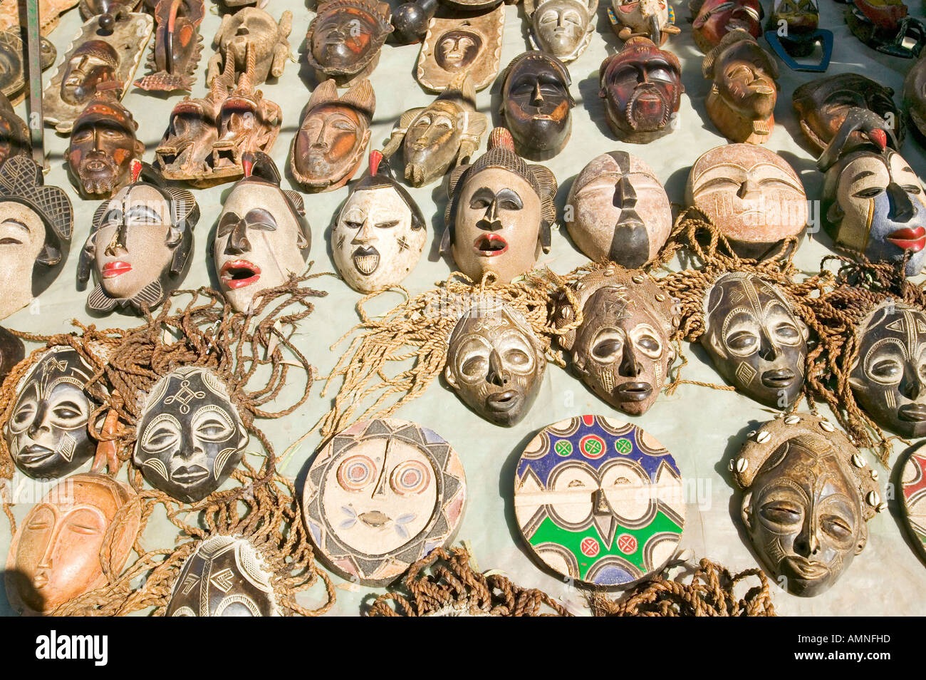 Wooden African masks for sale in Cape Town South Africa Stock Photo Alamy