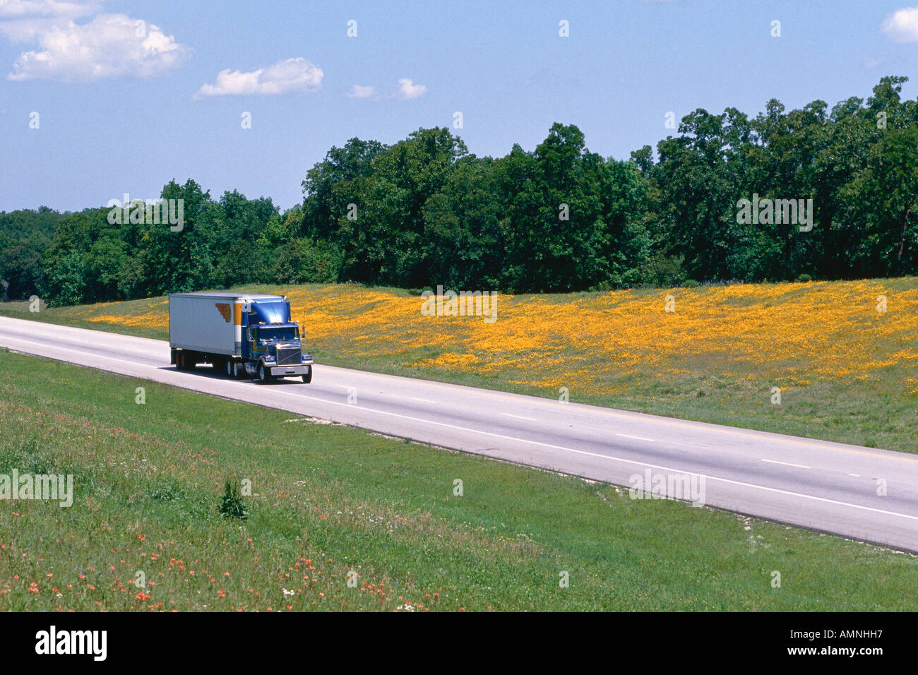 Transport Truck on Interstate 45, Texas, USA Stock Photo