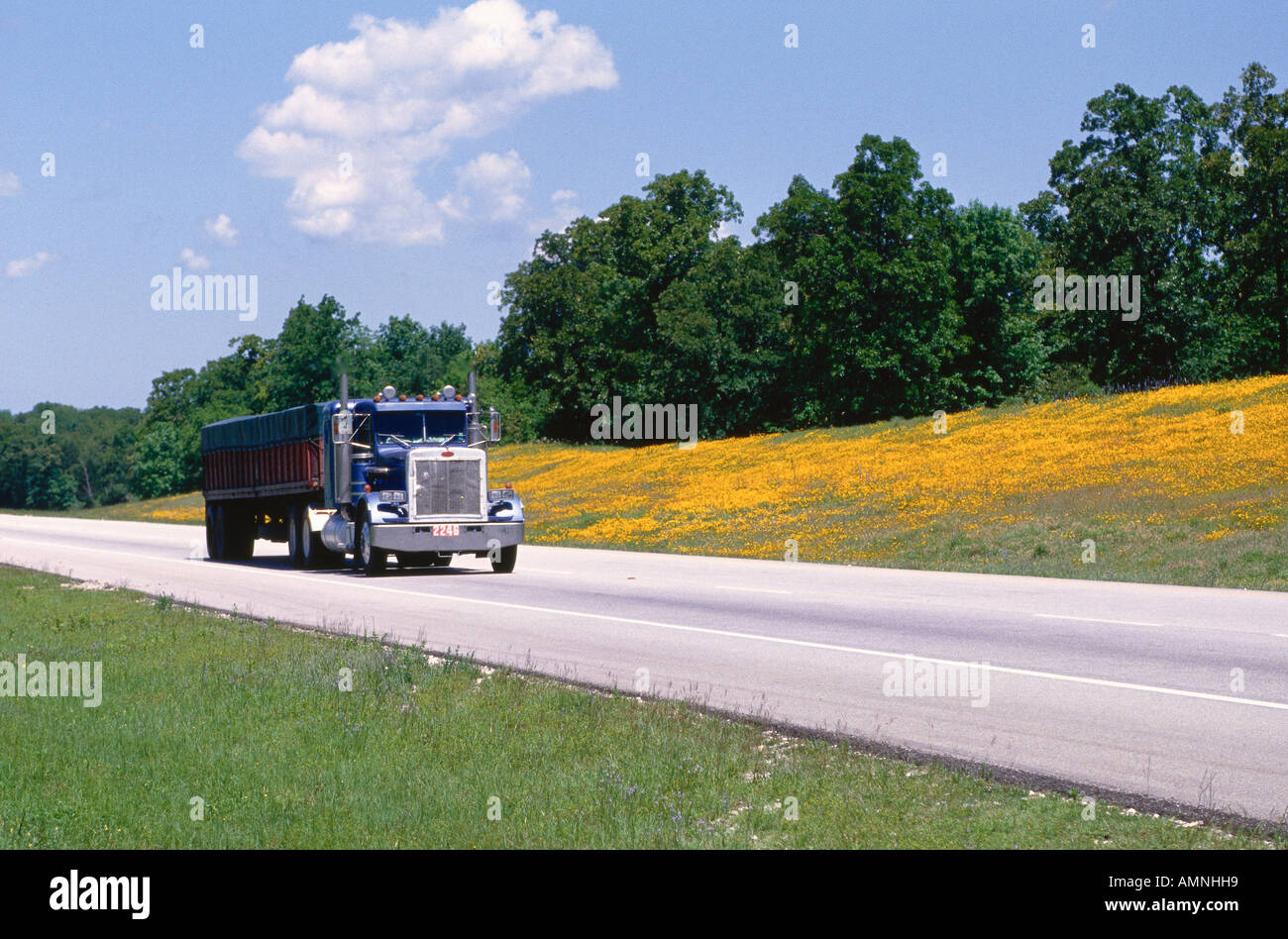 Truck on Highway, Texas, USA Stock Photo