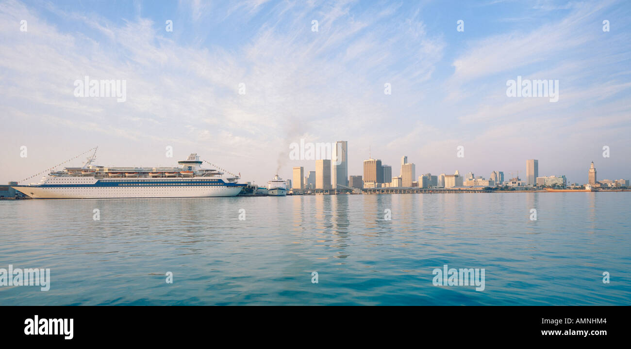 Cruise Ships Against Skyline, Miami, Florida, USA Stock Photo