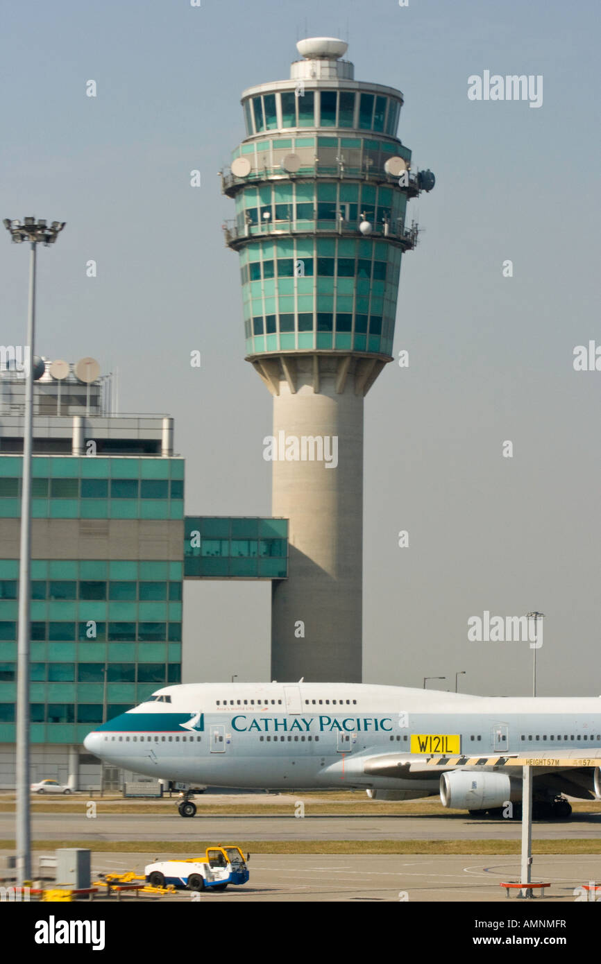 Cathay Pacific Jet Airplane and Conning Control Tower HKG Hong Kong ...