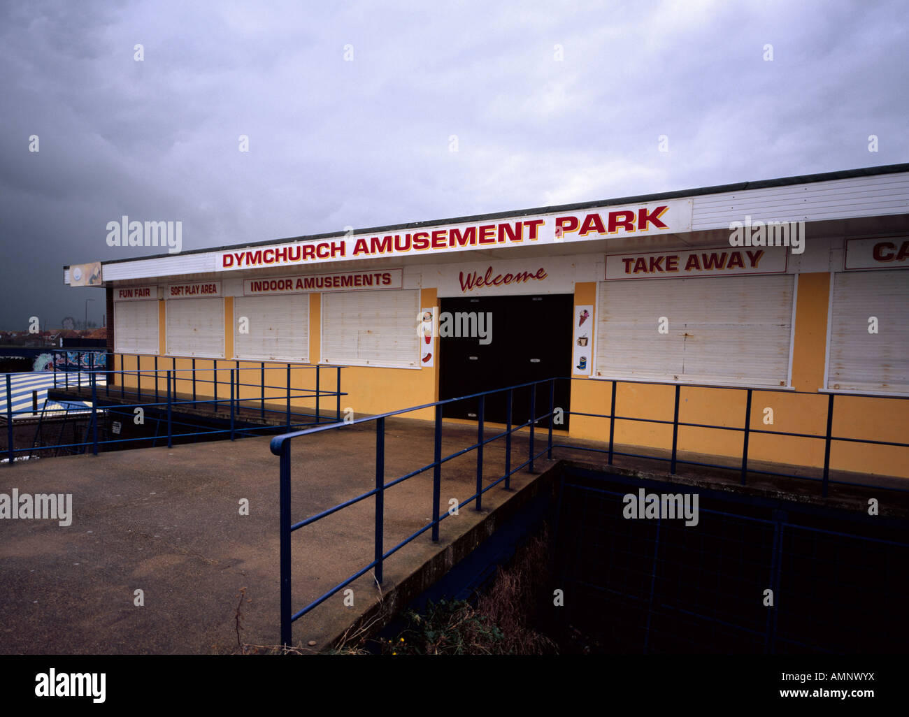 Dymchurch Amusement park in winter Dymchurch Kent England UK Stock