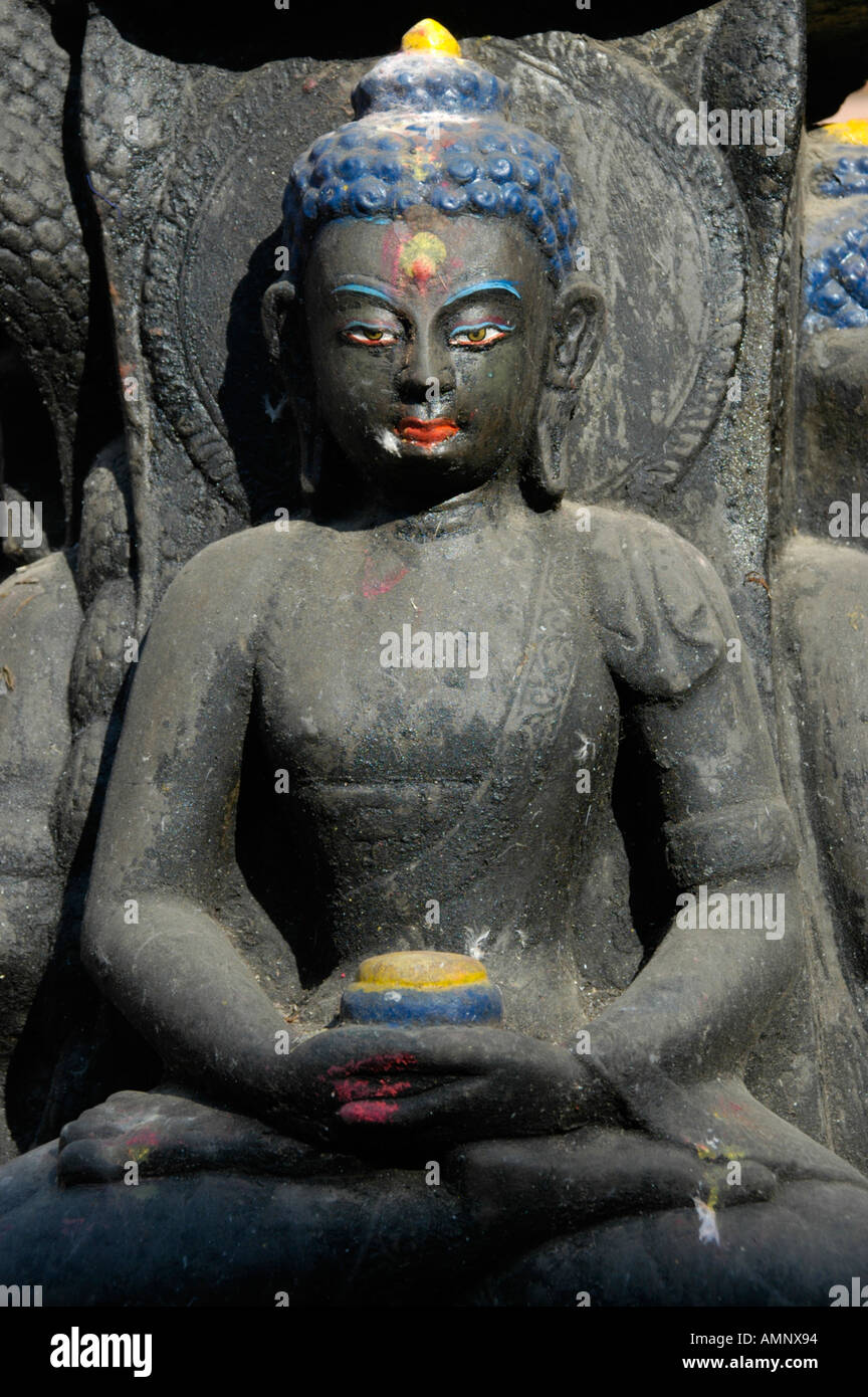 Figure of Buddha in lotusseat Kathesimbhu Stupa Kathmandu Nepal Stock Photo