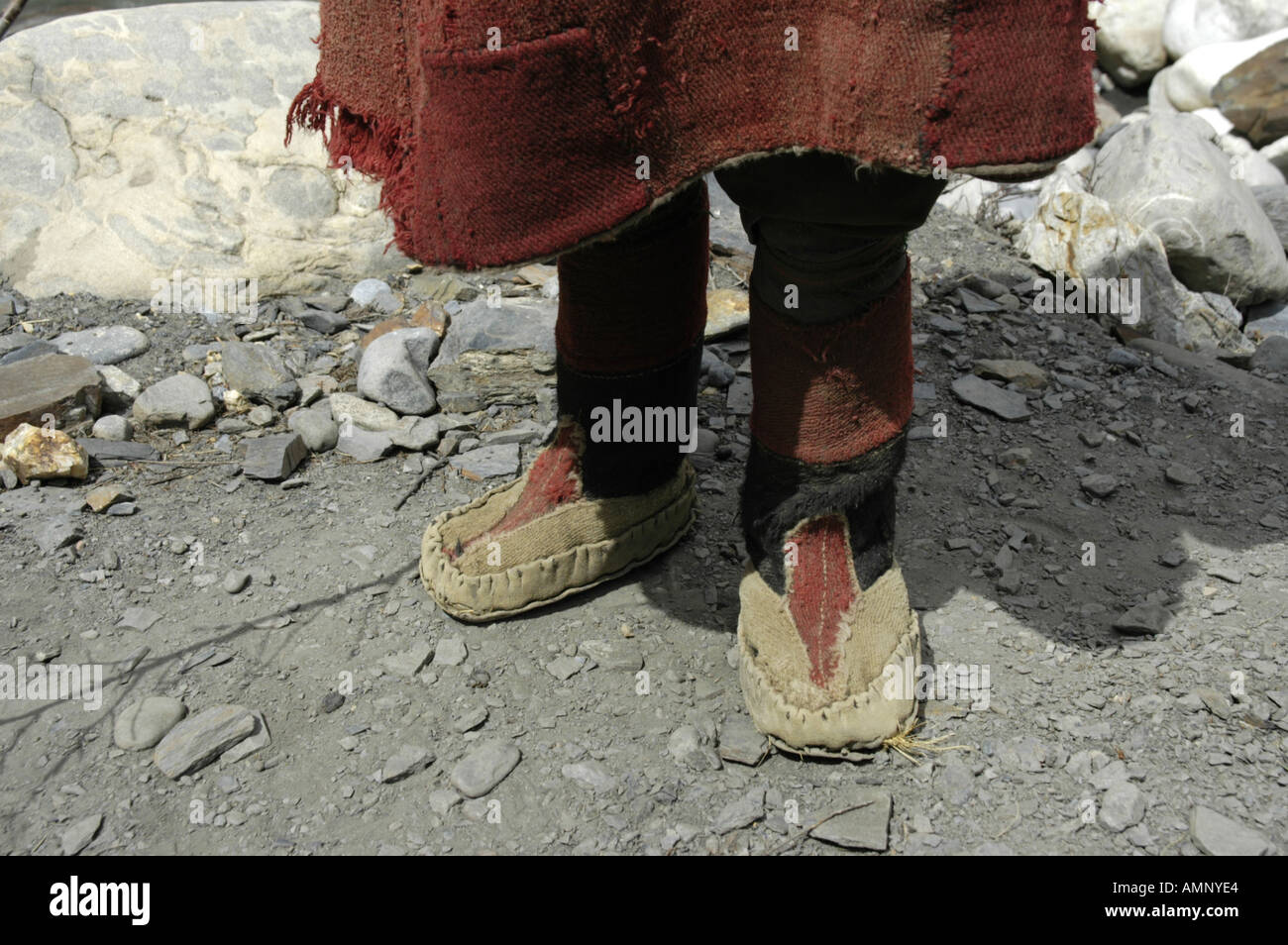 Traditinal boots made of sheep wool and yak leather Nar Phu Annapurna  Region Nepal Stock Photo - Alamy