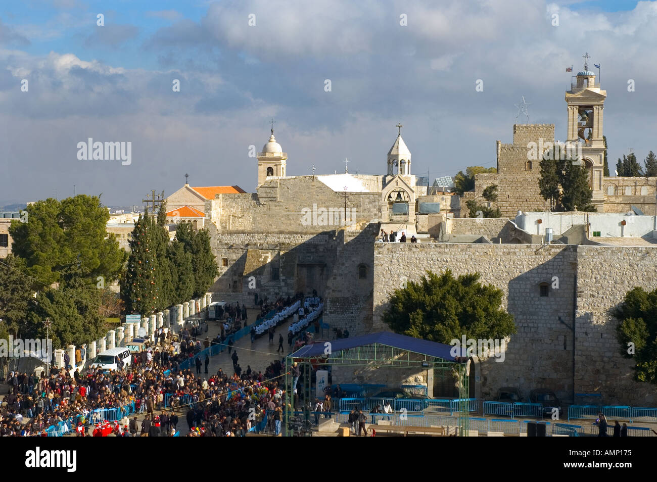 Palestinian Authority Bethlehem church of the Nativity elevated view with crowd on christmas day Stock Photo