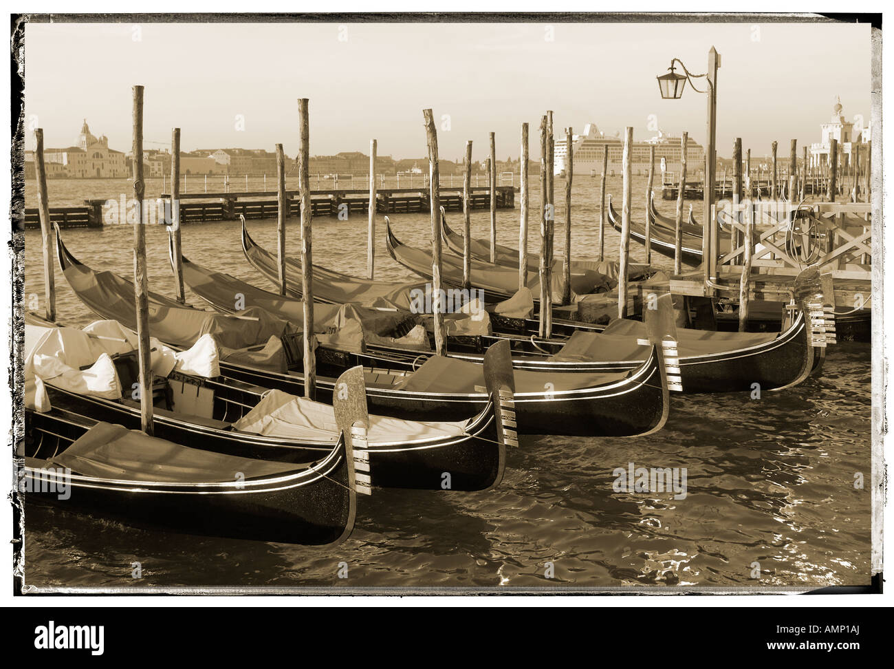 Gondolas in the early morning sun Venice Italy Stock Photo - Alamy