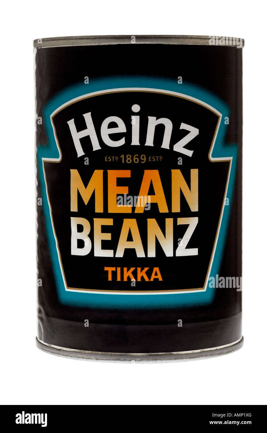 Tin of Heinz Mean Beanz Tikka flavour Baked beans Stock Photo
