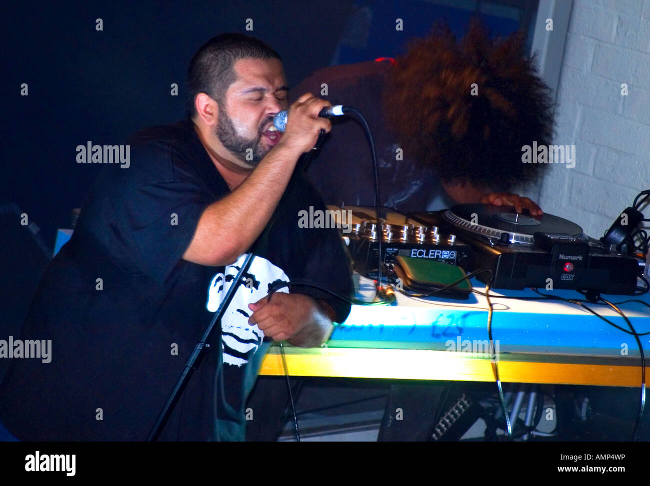 Newark hiphop band dälek Dalek DJ Oktopus and MC Dalek on stage at ...