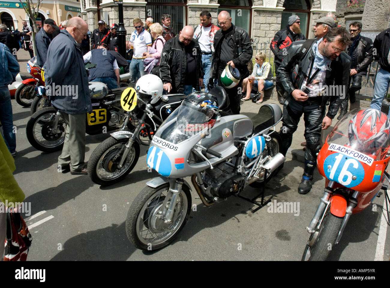 Bikes on display in Castletown square during TT Stock Photo Alamy