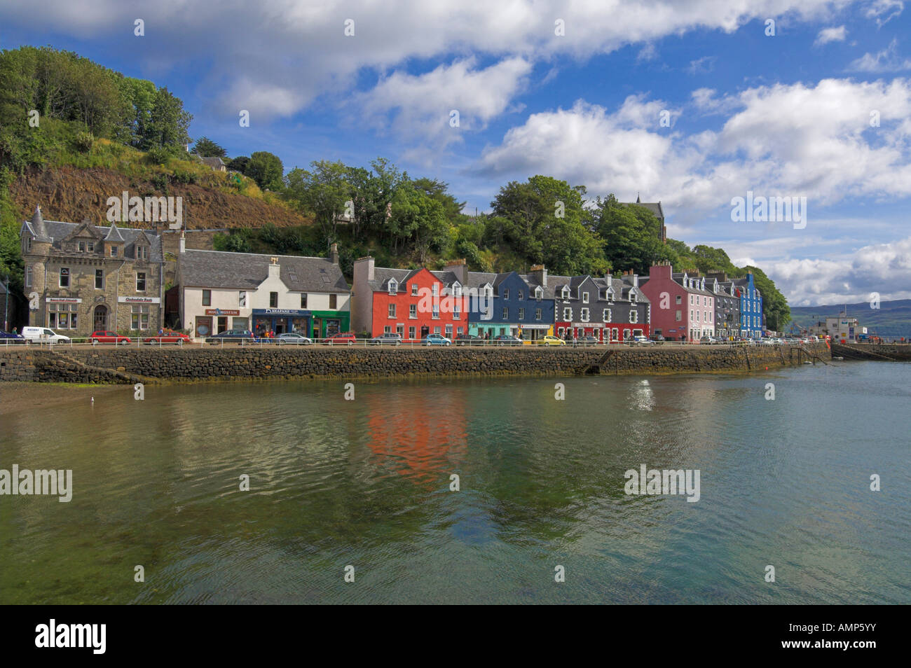 Multicoloured houses in the harbour at Tobermory Balamory Mull Inner Hebrides Scotland United Kingdom gb eu europe Stock Photo