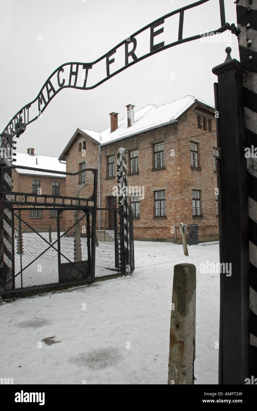 The entrance gate to the Auschwitz 1 (Stammlager) concentration camp, Poland. Stock Photo