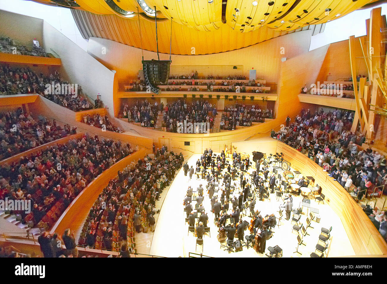 Digitally altered view of the Los Angeles Philharmonic orchestra performing at the new Disney Concert Hall Stock Photo