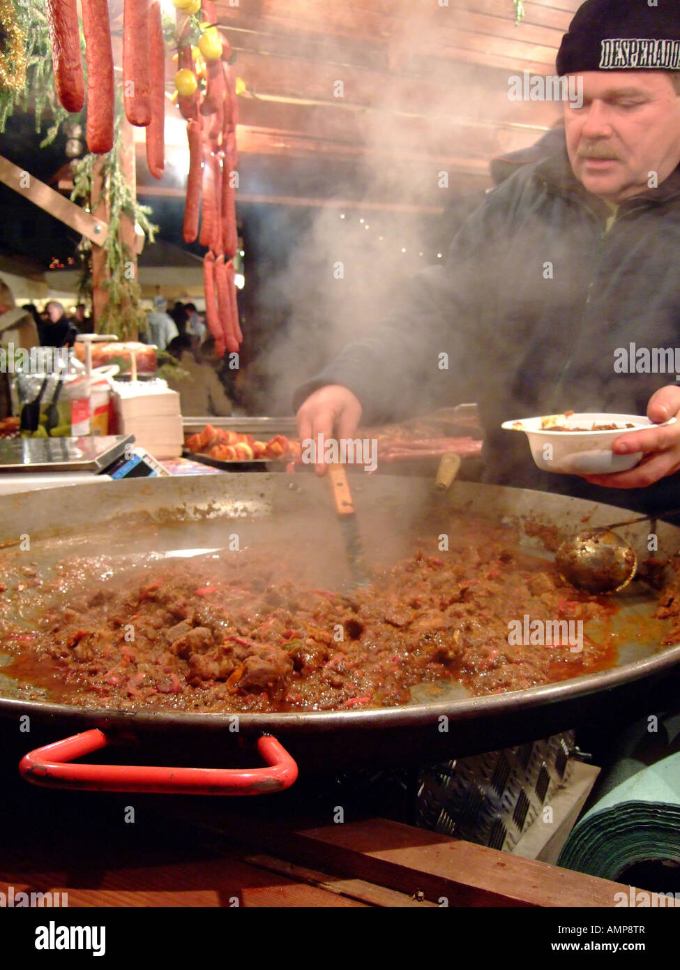 Goulash Soup, Krakow Christmas market, Poland. Stock Photo