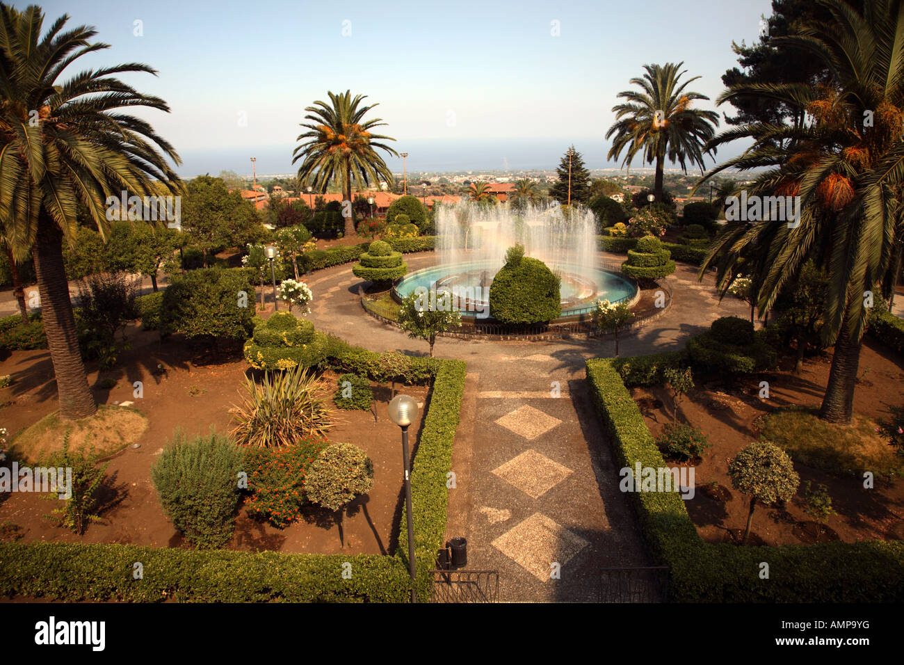 Gardens Fountain Zafferana Etnea Sicily Italy Stock Photo