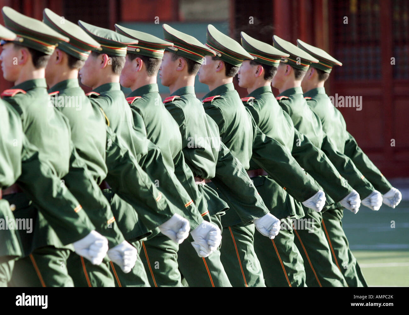 Chinese soldiers marching in front of the Imperial Palace, Beijing, China Stock Photo