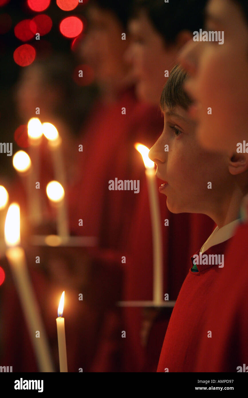 Choirboys singing at St Annes cathedral at Christmas Stock Photo
