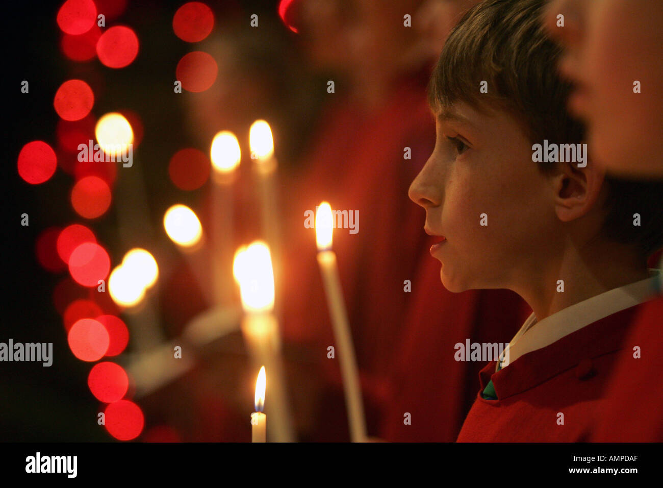 Choirboys singing at St Annes cathedral at Christmas Stock Photo