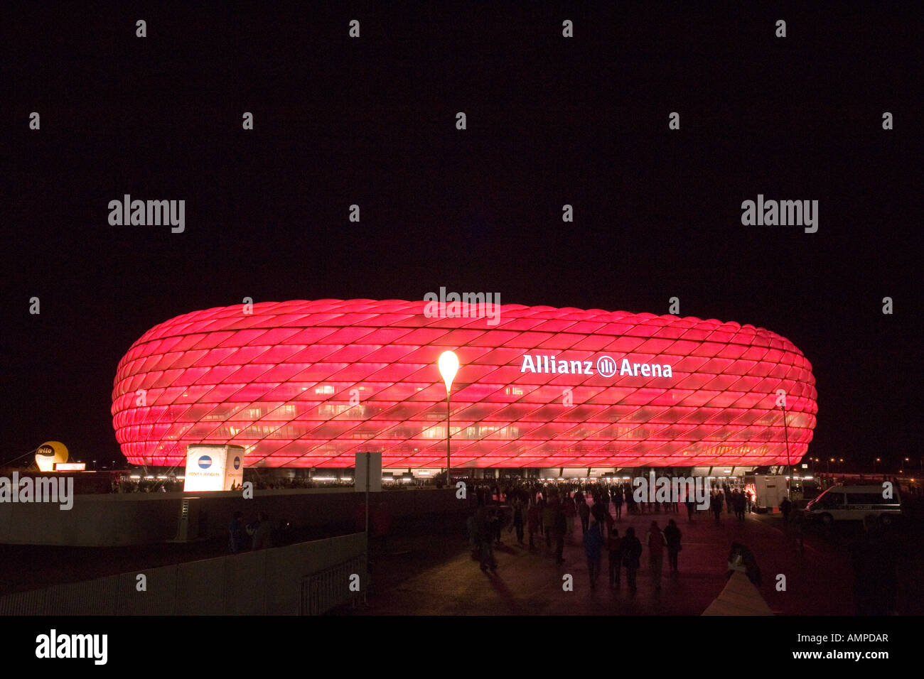 Germany Bavaria Munich The illuminated football stadion Allianz Arena at night game for UEFA Pokal at 08 11 2007 FC Bayern Stock Photo