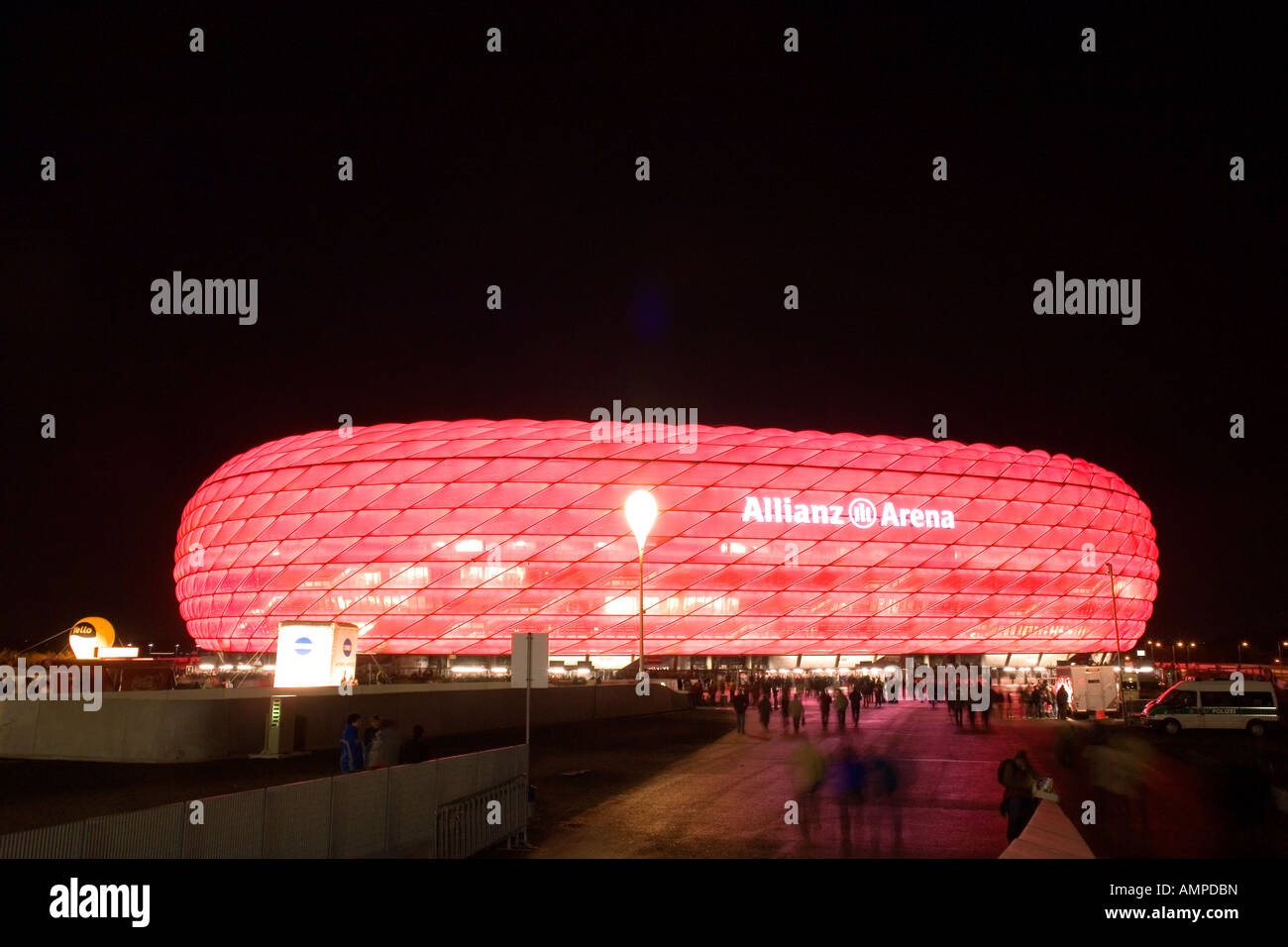 Germany Bavaria Munich The illuminated football stadion Allianz Arena at night game for the UEFA Pokal at 08 11 2007 FC Bayern M Stock Photo