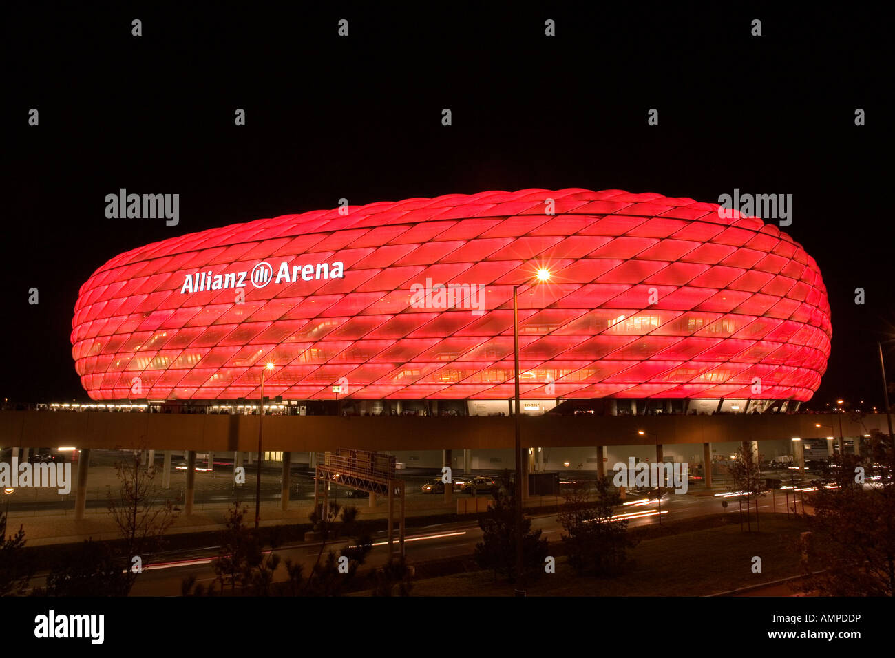 Bavaria Munich The illuminated football stadion Allianz Arena at night game for UEFA Pokal at 08 11 2007 FC Bayern Muenchen Bolt Stock Photo