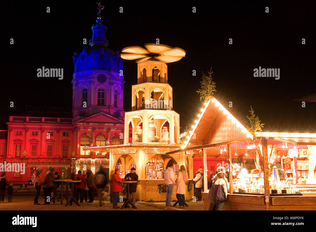 Christmas market in front of the illuminated Charlottenburg Palace the summer residence of the Prussian kings built from 1695 to Stock Photo