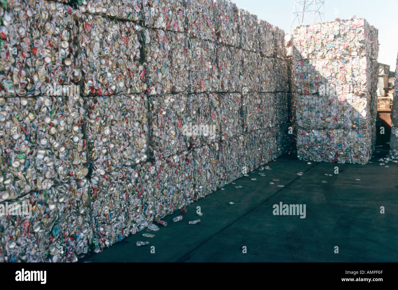 Bales of crushed aluminium cans at recycling centre Stock Photo Alamy
