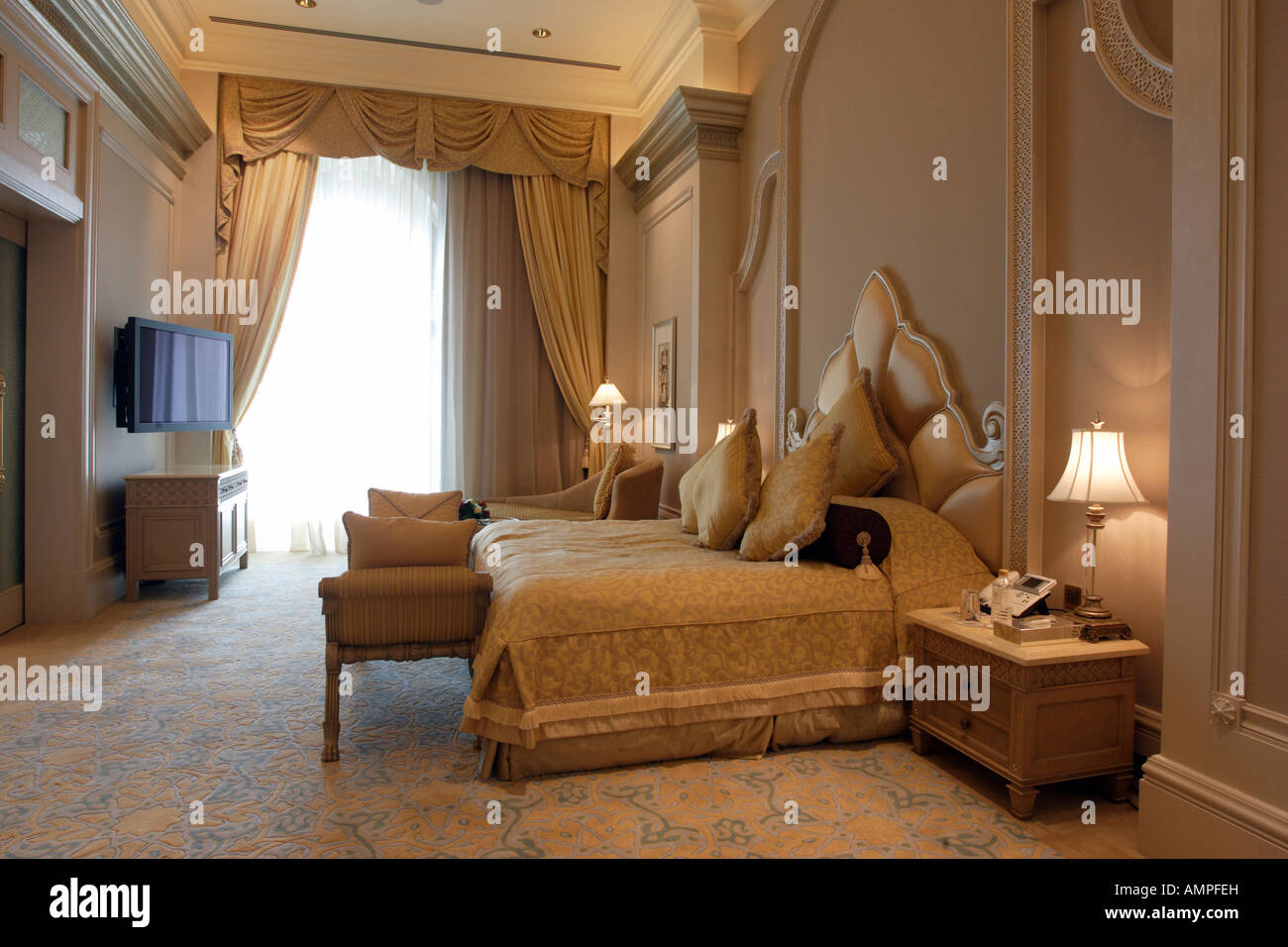 Bedroom in one of the suites in the Emirates Palace, Abu Dhabi, United