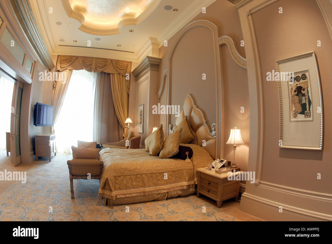 Bedroom in one of the suites in the Emirates Palace, Abu Dhabi, United
