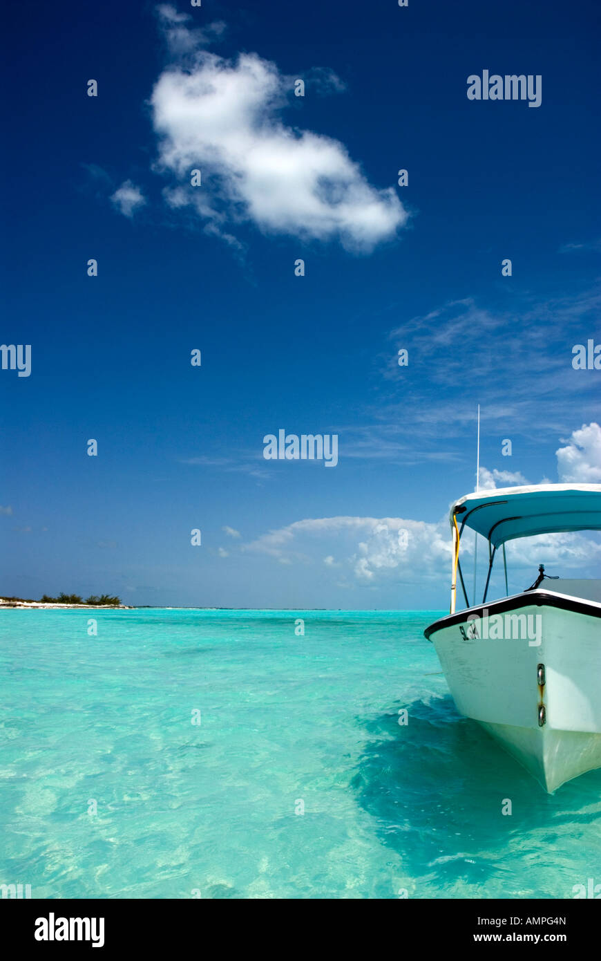 Anchored boat, Long Island, Bahamas Stock Photo Alamy