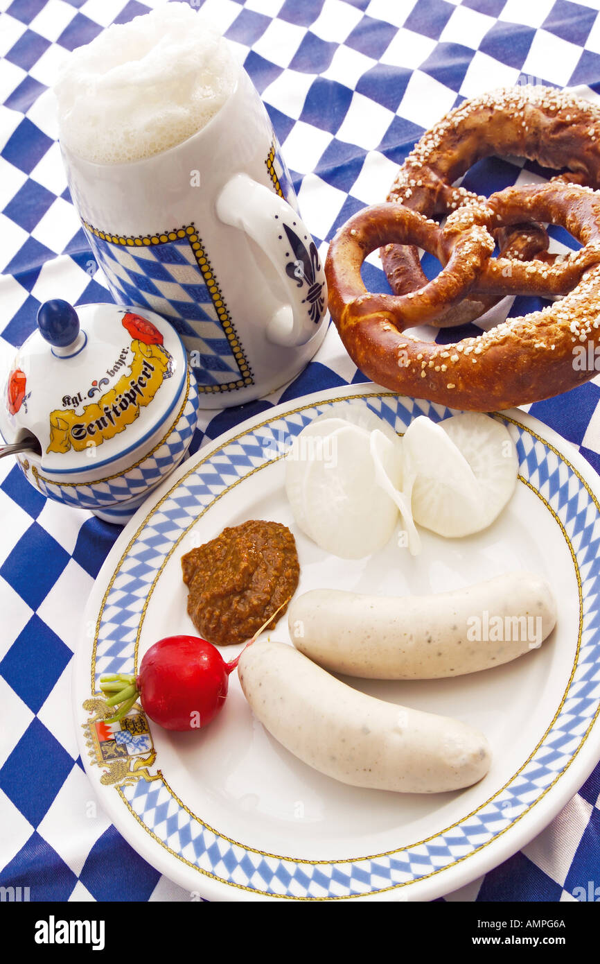 Bavarian Weisswurst, typical local delicacy Stock Photo