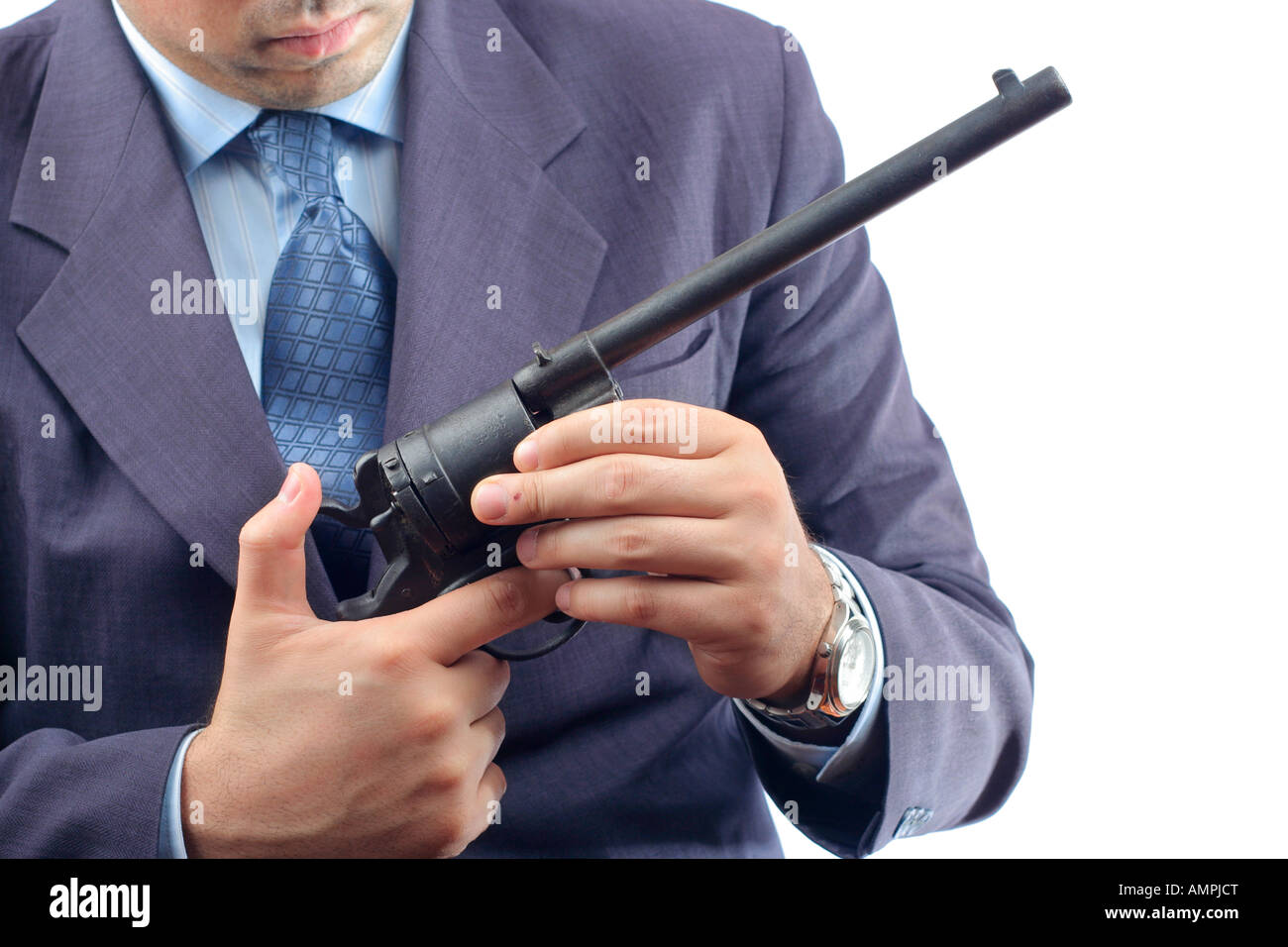 Person checking his weapon Stock Photo
