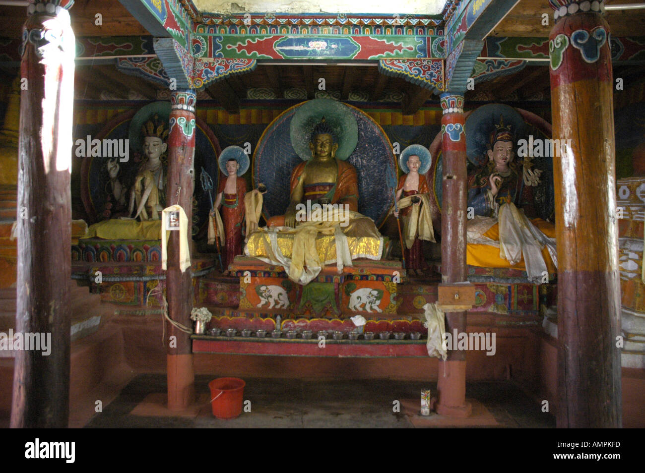 Colourful altar of a temple in Muktinath Mustang Annapurna Region Nepal Stock Photo
