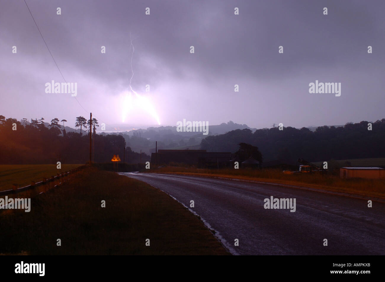 Lightning strikes over the Exe estuary in Devon 12th June 2006 Stock Photo