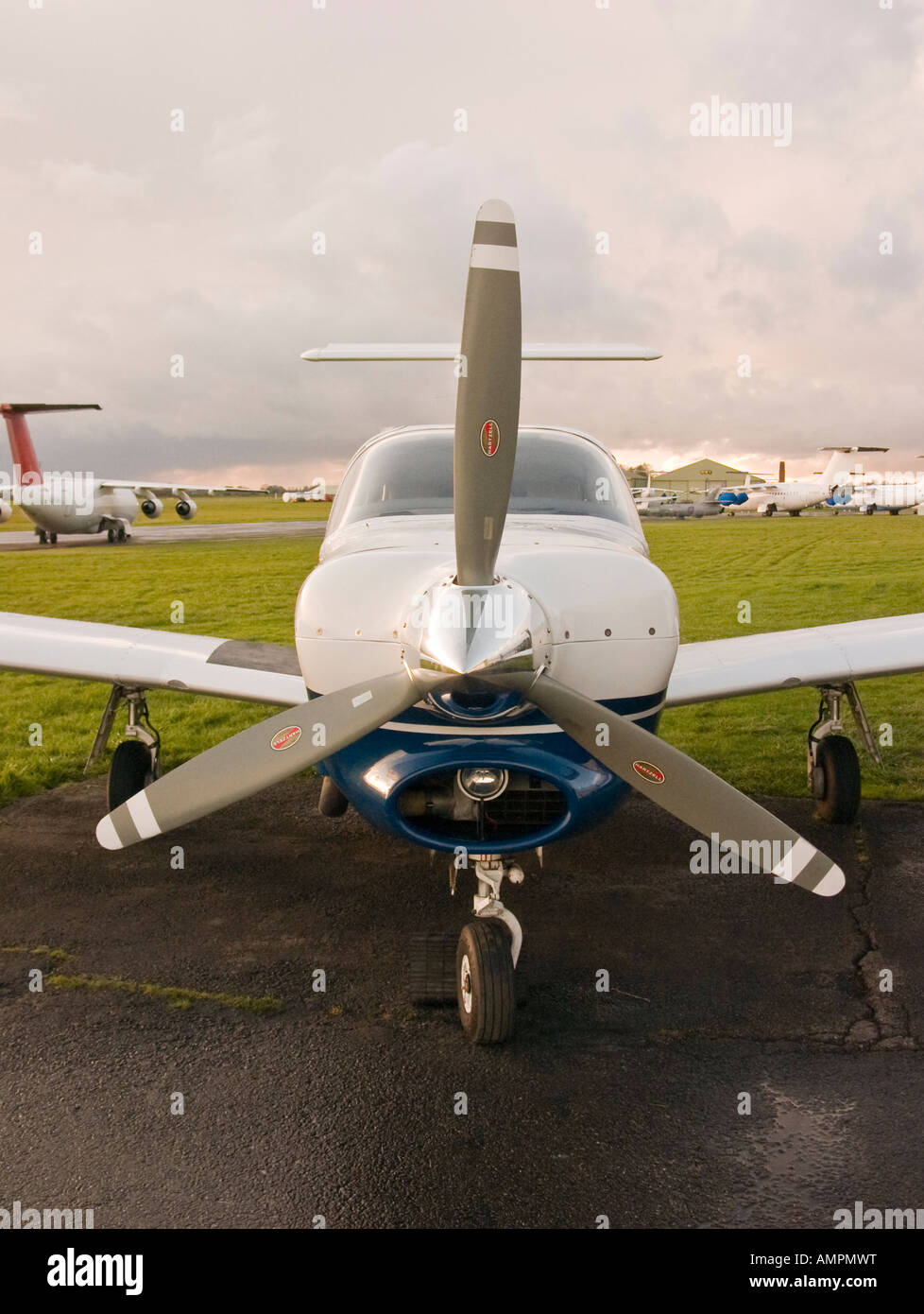 Piper PA32 single engine three bladed propeller light aircraft parked at Kemble airfield Gloucestershire England UK EU Stock Photo