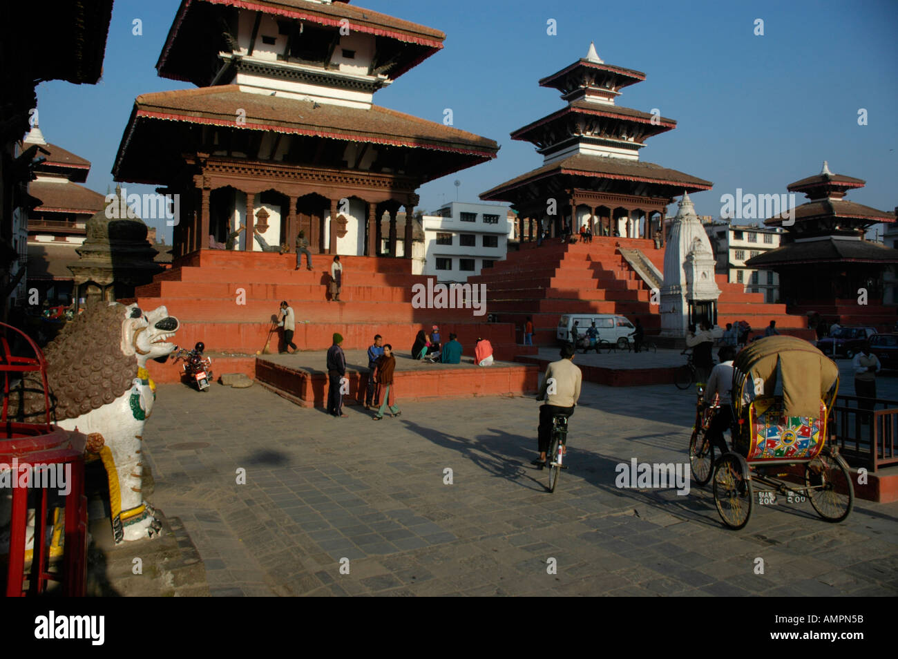 Few traffic in the morning Durbar Sqare Kathmandu Nepal Stock Photo