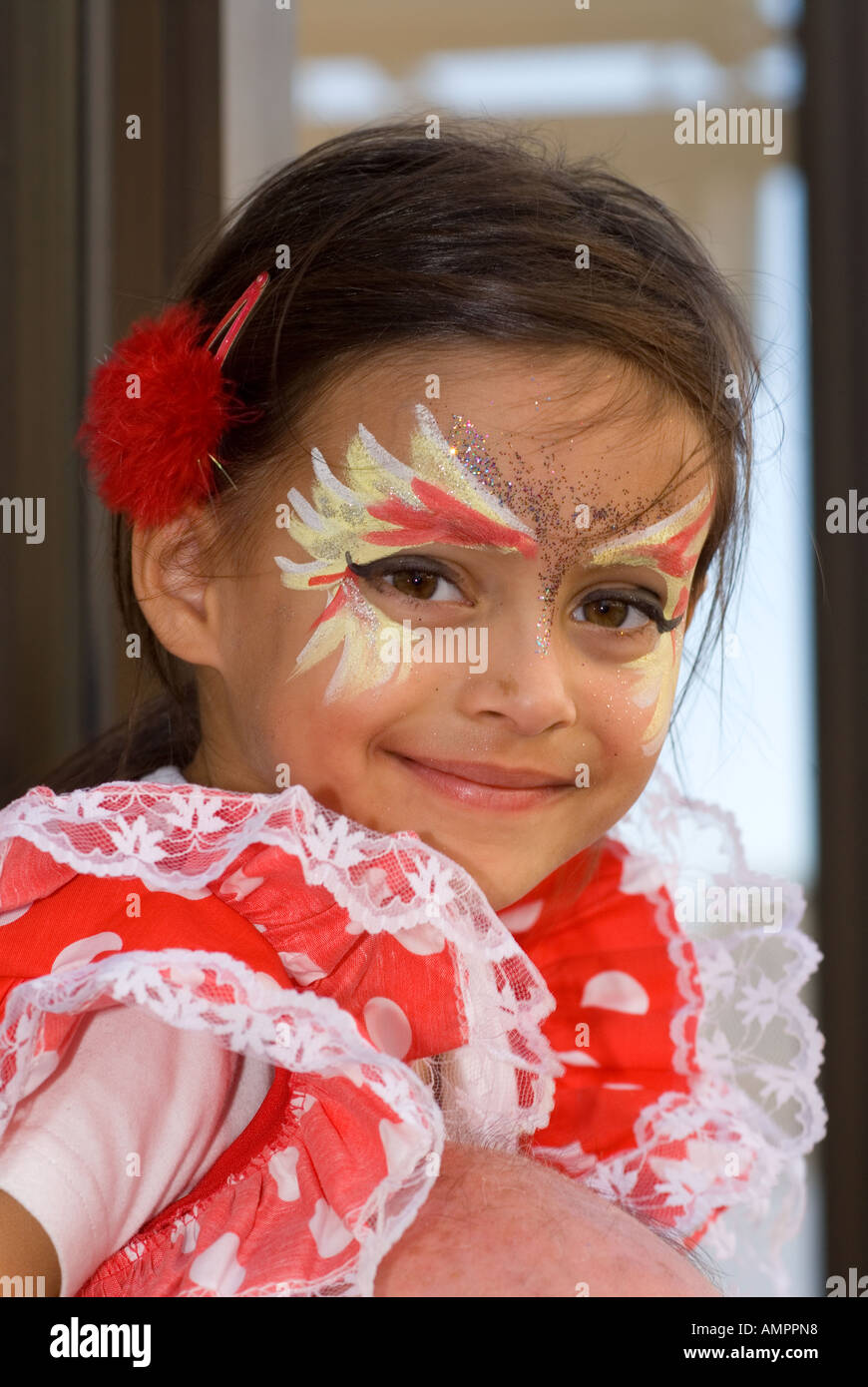 Young girl in traditional Spanish costume at Regents Street Festival London Sunday 3rd September 2006 Stock Photo