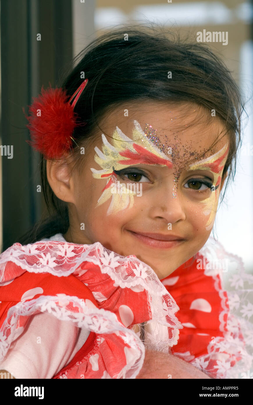 Young girl in traditional Spanish costume at Regents Street Festival London Sunday 3rd September 2006 Stock Photo