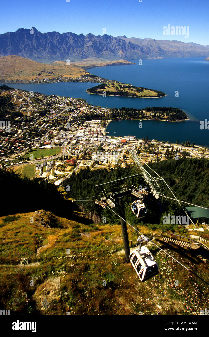 Queenstown, New Zealand, Skyline Gondolas overlooking Lake Wakatipu and the Remarkables Stock Photo