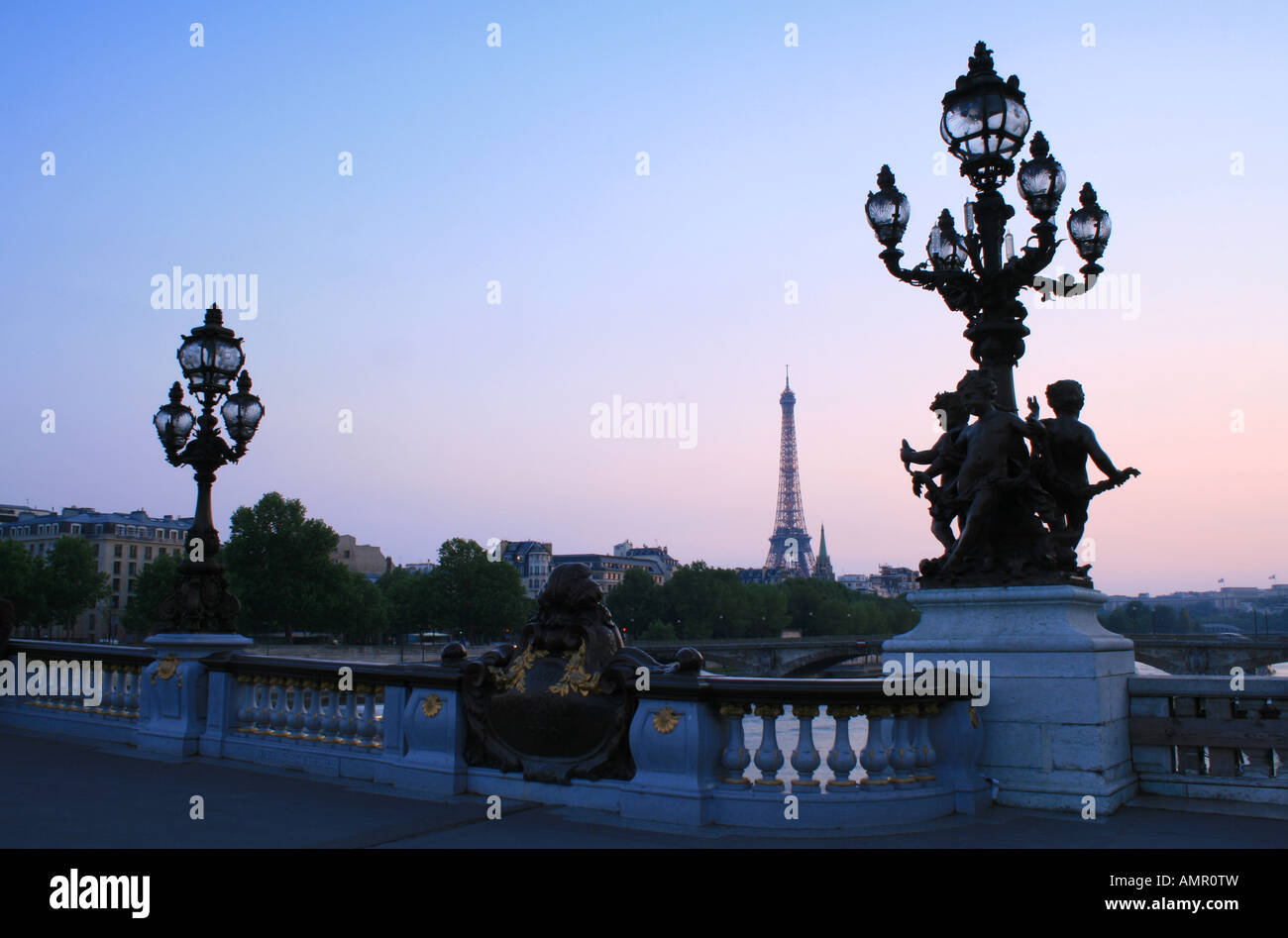 Twilight on the Seine River from the Pont Alexandre III Bridge, Paris ...